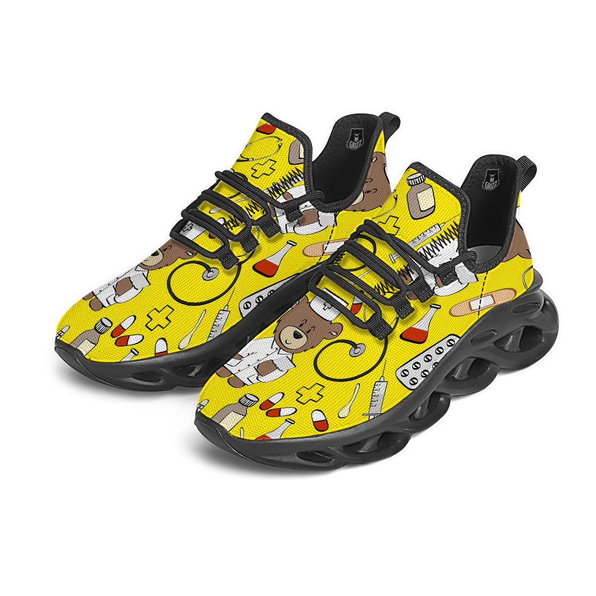 Yellow Teddy Bear Nurse Black Running Shoes-grizzshop