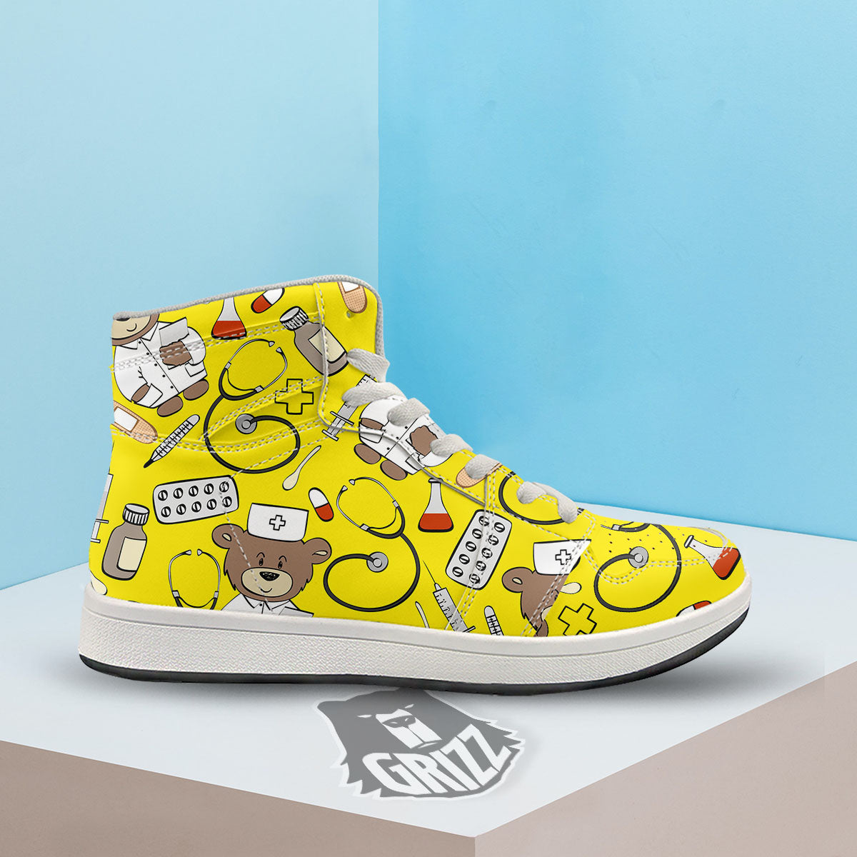 Yellow Teddy Bear Nurse High Top Sneakers-grizzshop