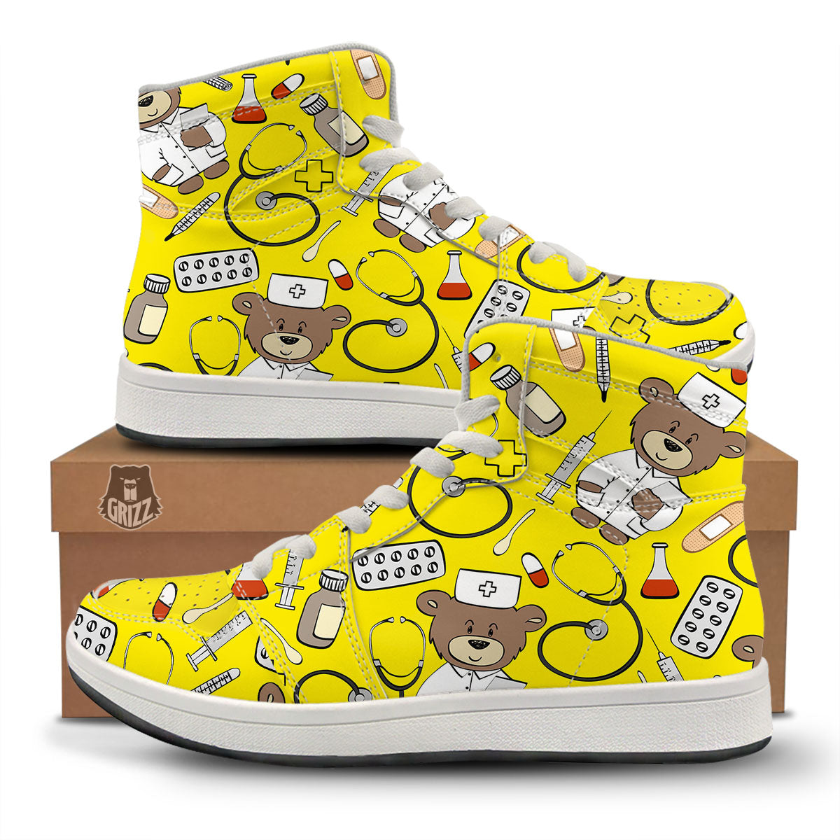 Yellow Teddy Bear Nurse High Top Sneakers-grizzshop