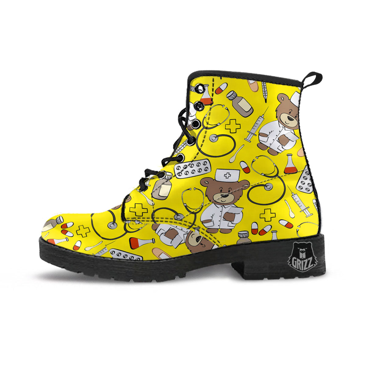 Yellow Teddy Bear Nurse Leather Boots-grizzshop