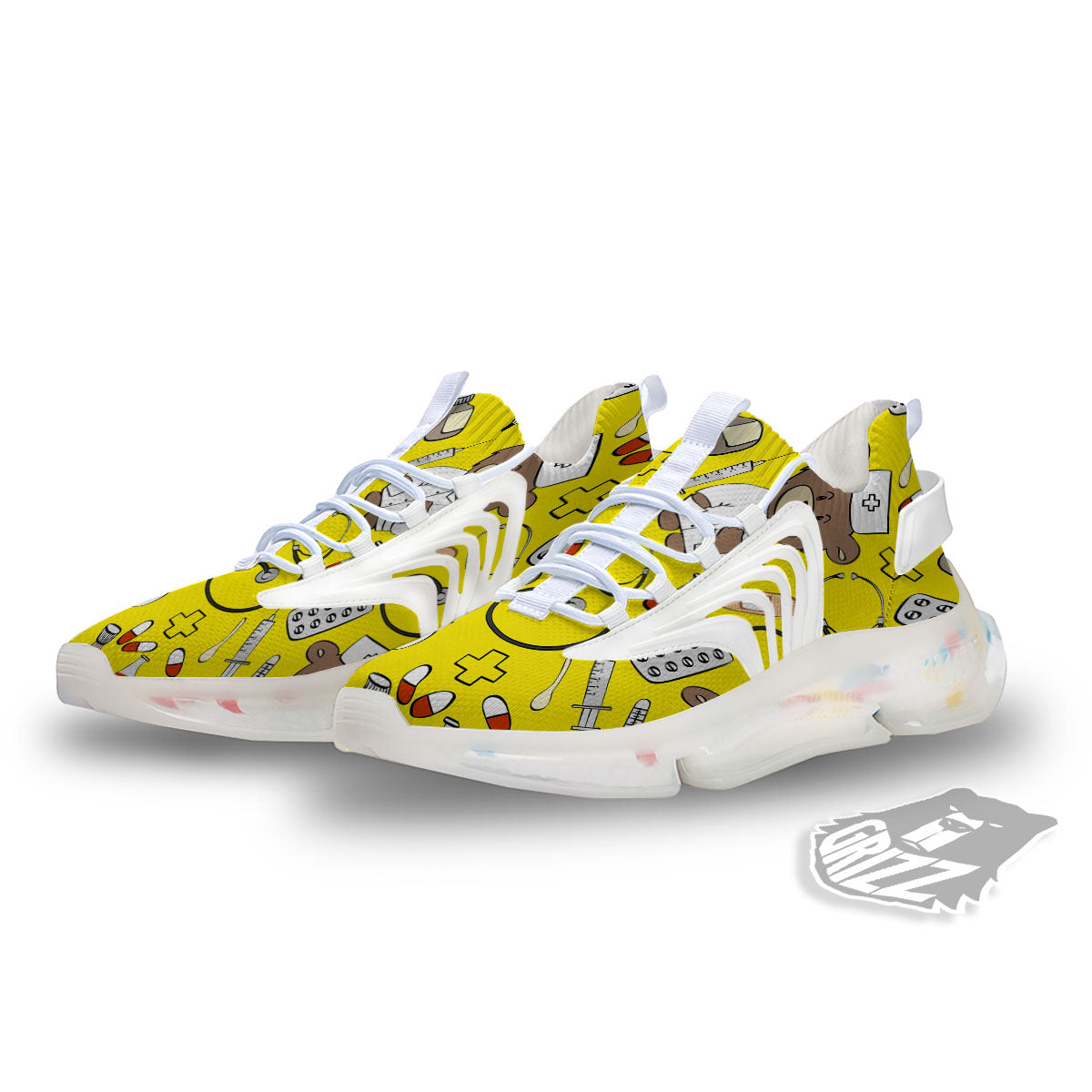 Yellow Teddy Bear Nurse White Gym Shoes-grizzshop