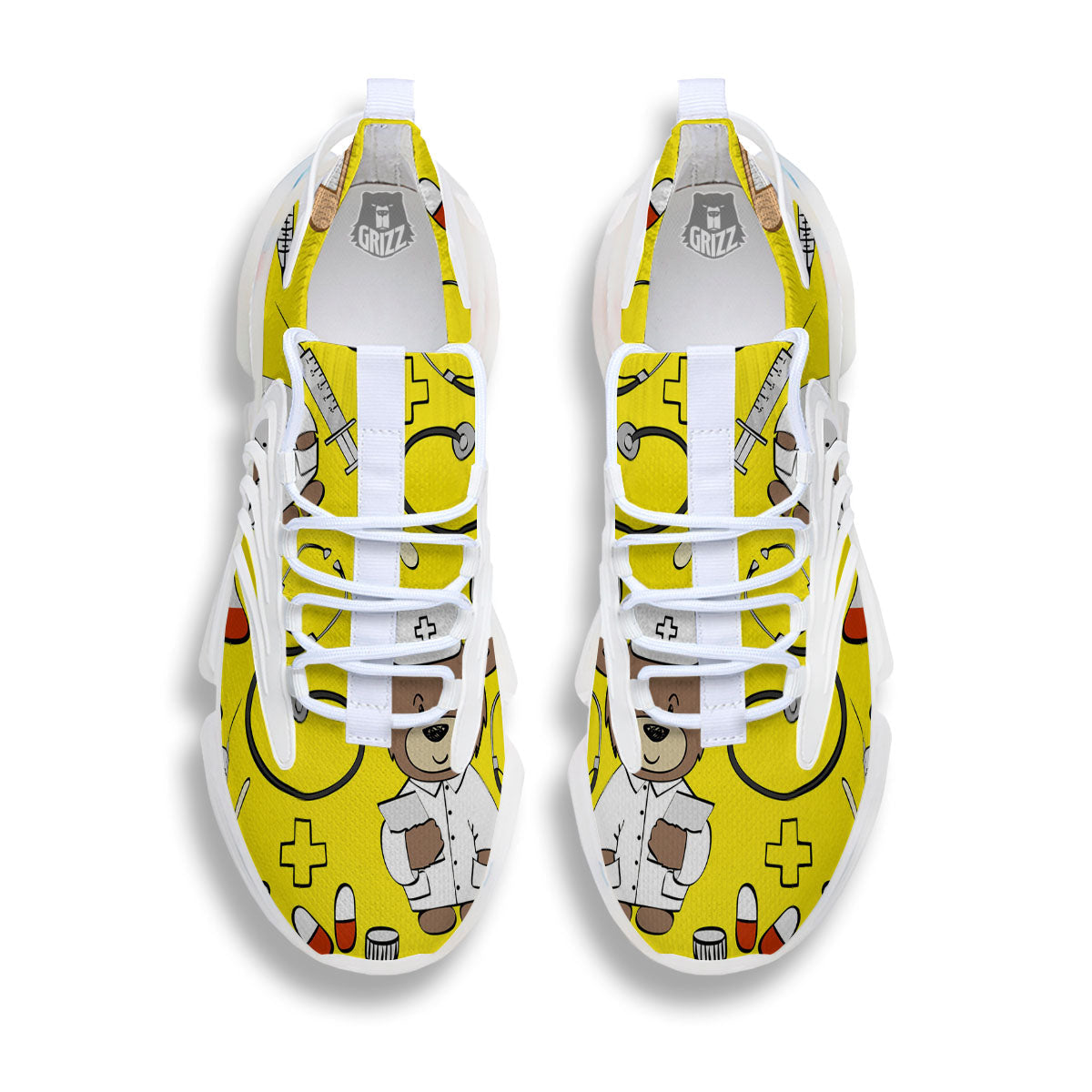 Yellow Teddy Bear Nurse White Gym Shoes-grizzshop