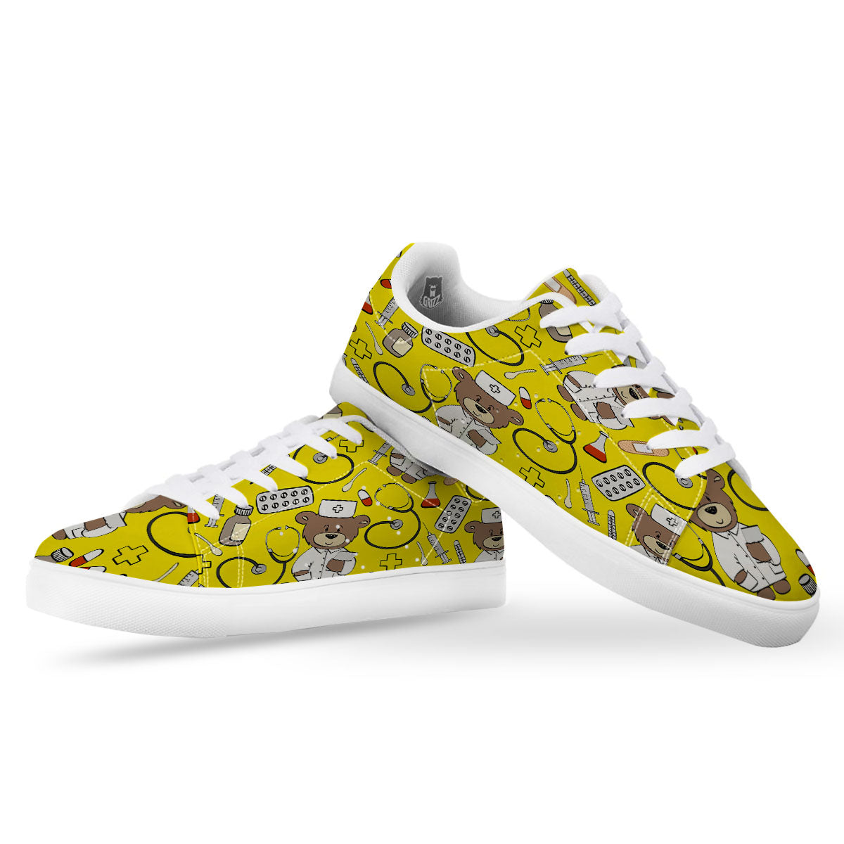 Yellow Teddy Bear Nurse White Low Top Sneakers-grizzshop