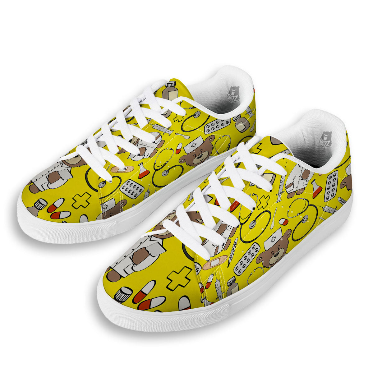 Yellow Teddy Bear Nurse White Low Top Sneakers-grizzshop
