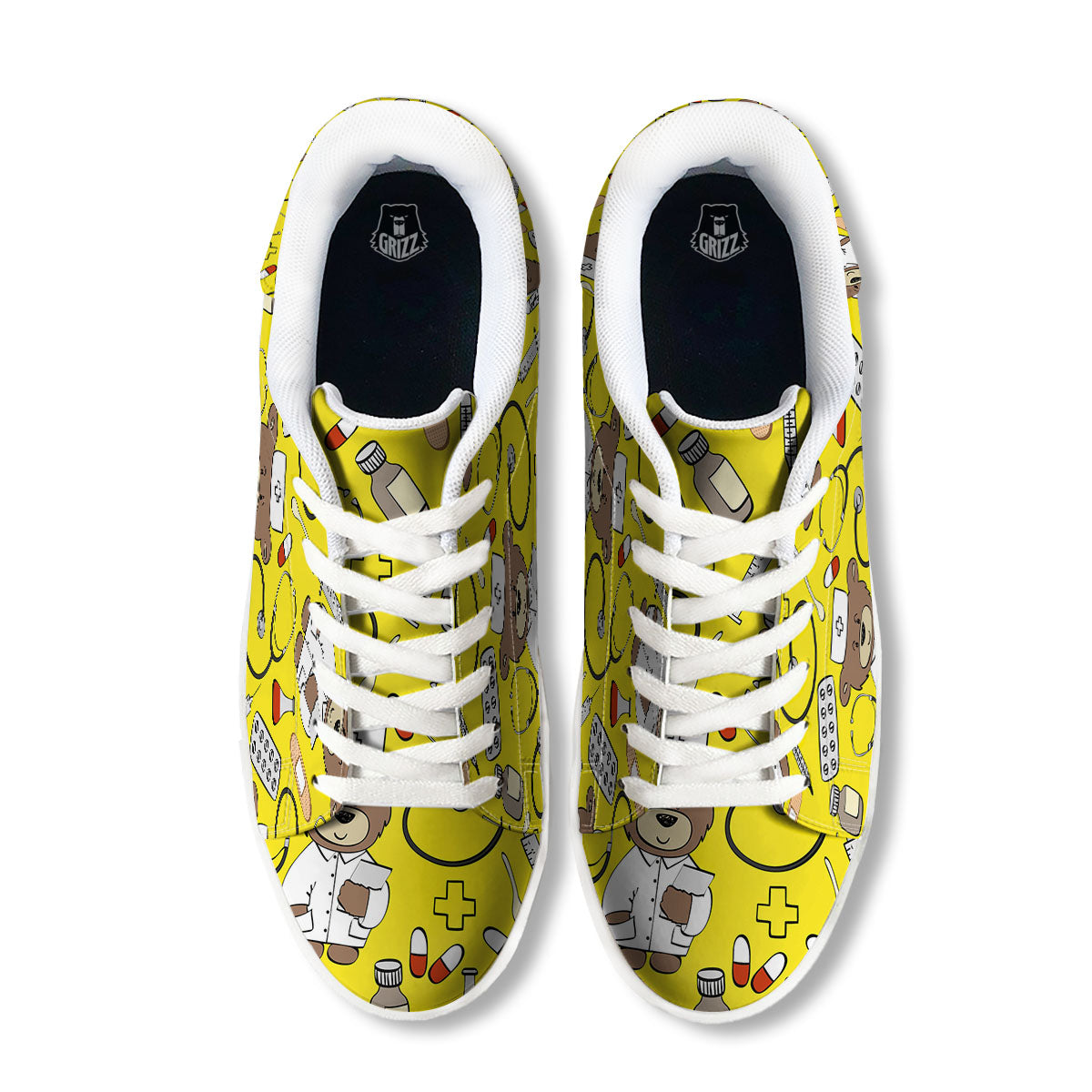 Yellow Teddy Bear Nurse White Low Top Sneakers-grizzshop