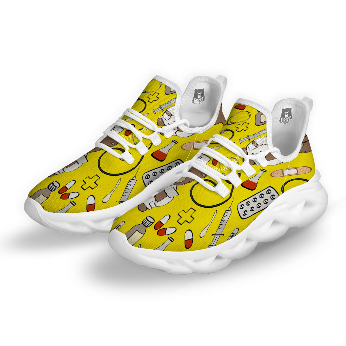 Yellow Teddy Bear Nurse White Running Shoes-grizzshop