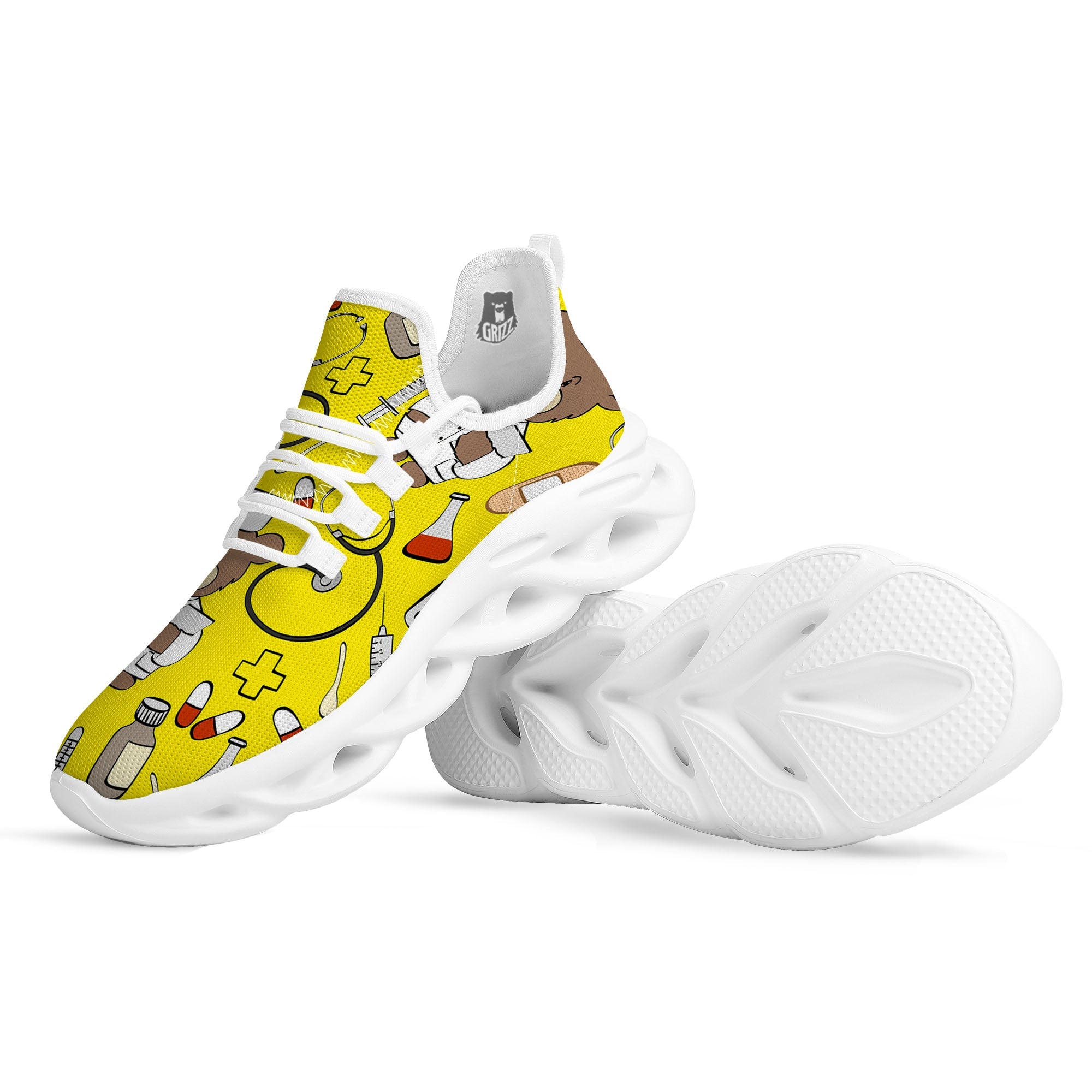 Yellow Teddy Bear Nurse White Running Shoes-grizzshop
