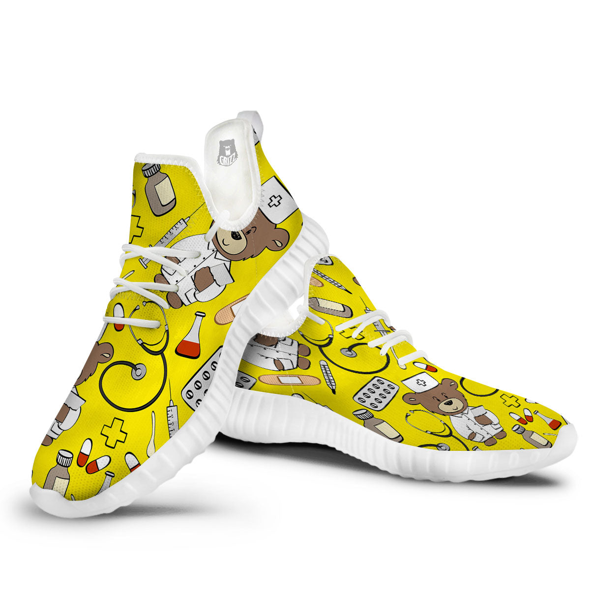 Yellow Teddy Bear Nurse White Walking Shoes-grizzshop