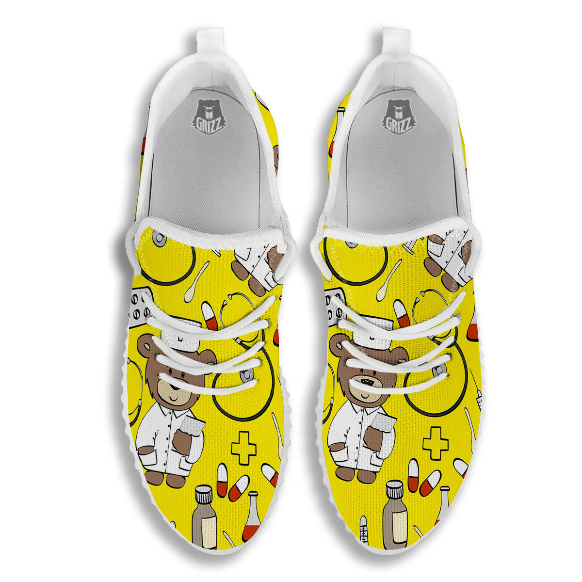 Yellow Teddy Bear Nurse White Walking Shoes-grizzshop
