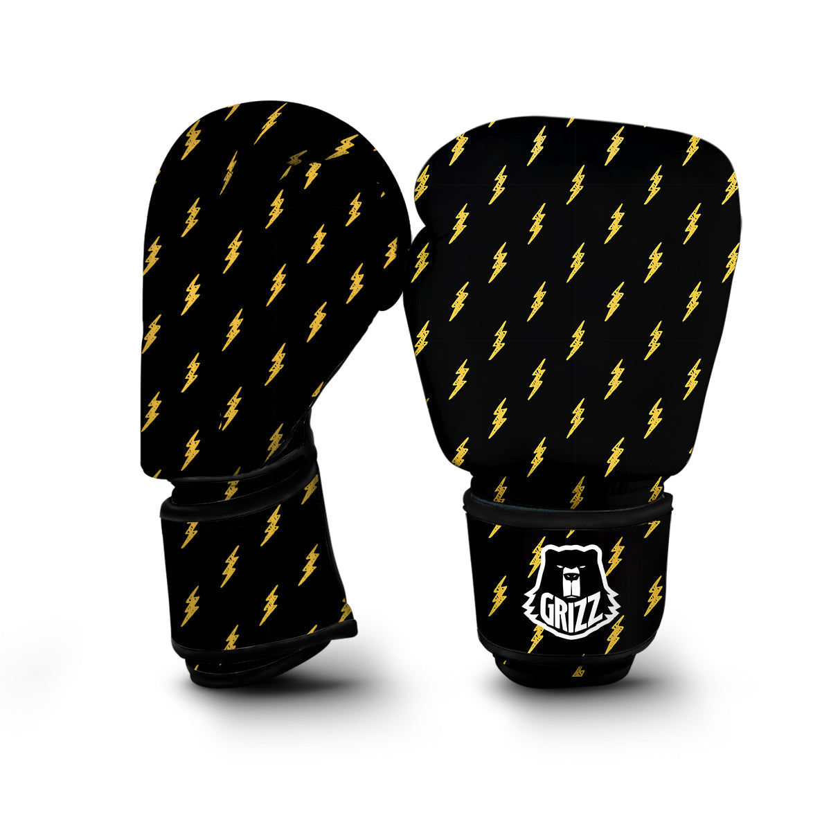 Yellow Thunder Black Print Pattern Boxing Gloves-grizzshop