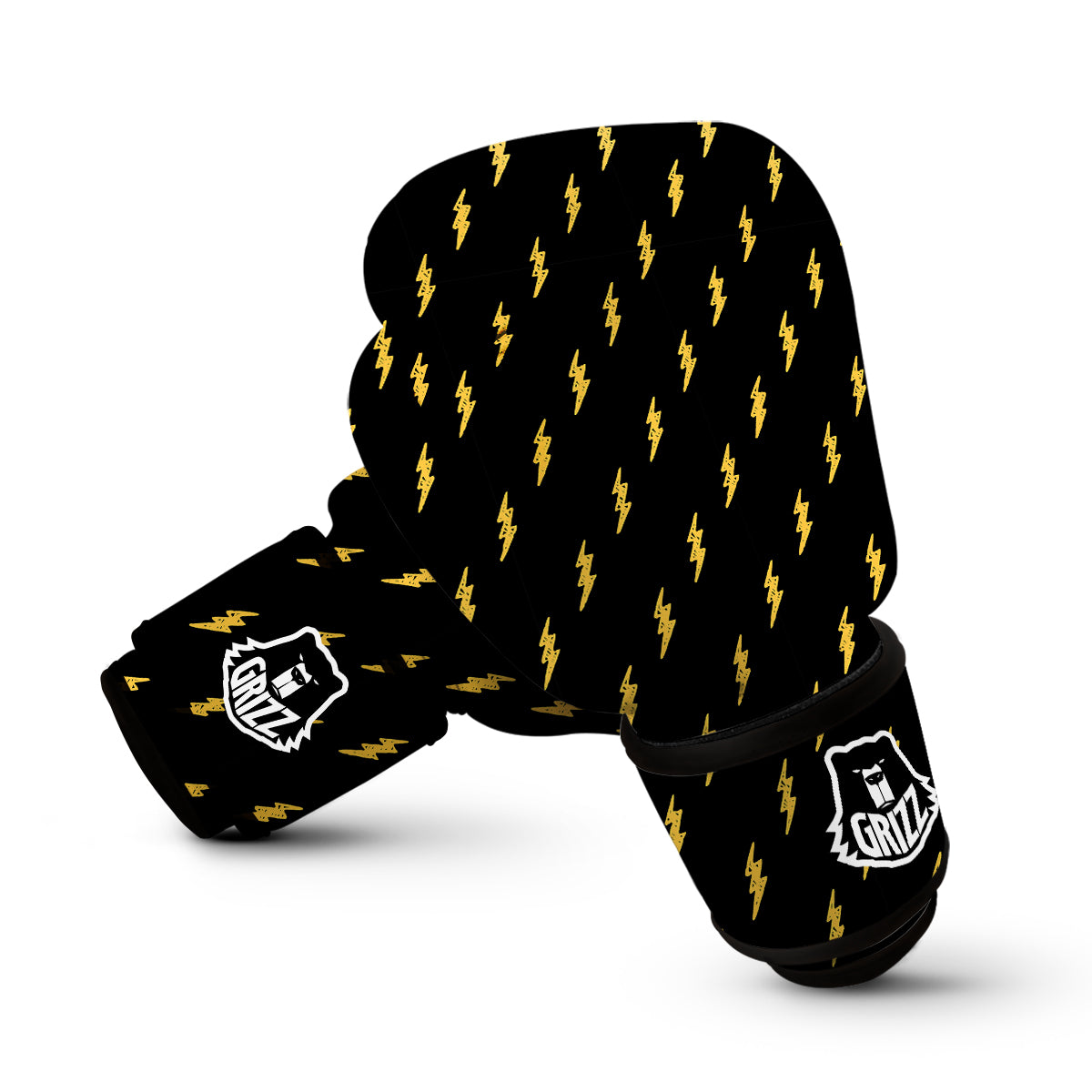 Yellow Thunder Black Print Pattern Boxing Gloves-grizzshop