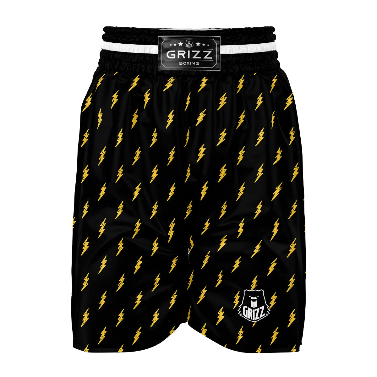 Yellow Thunder Black Print Pattern Boxing Shorts-grizzshop