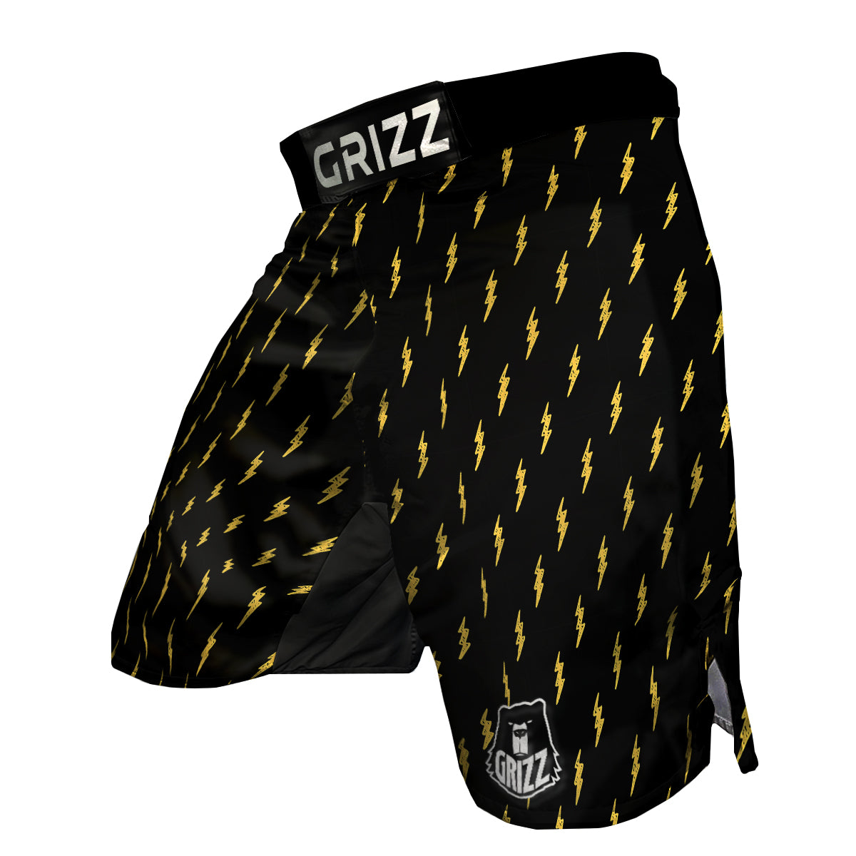 Yellow Thunder Black Print Pattern MMA Shorts-grizzshop