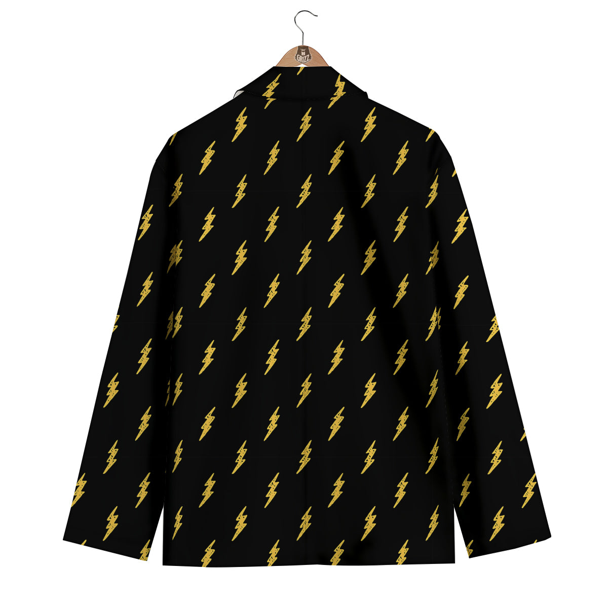 Yellow Thunder Black Print Pattern Men's Blazer-grizzshop