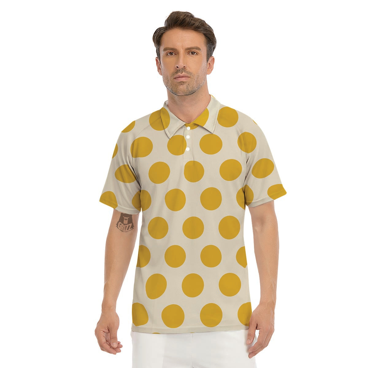 Yellow White Polka Dot Men's Golf Shirts-grizzshop