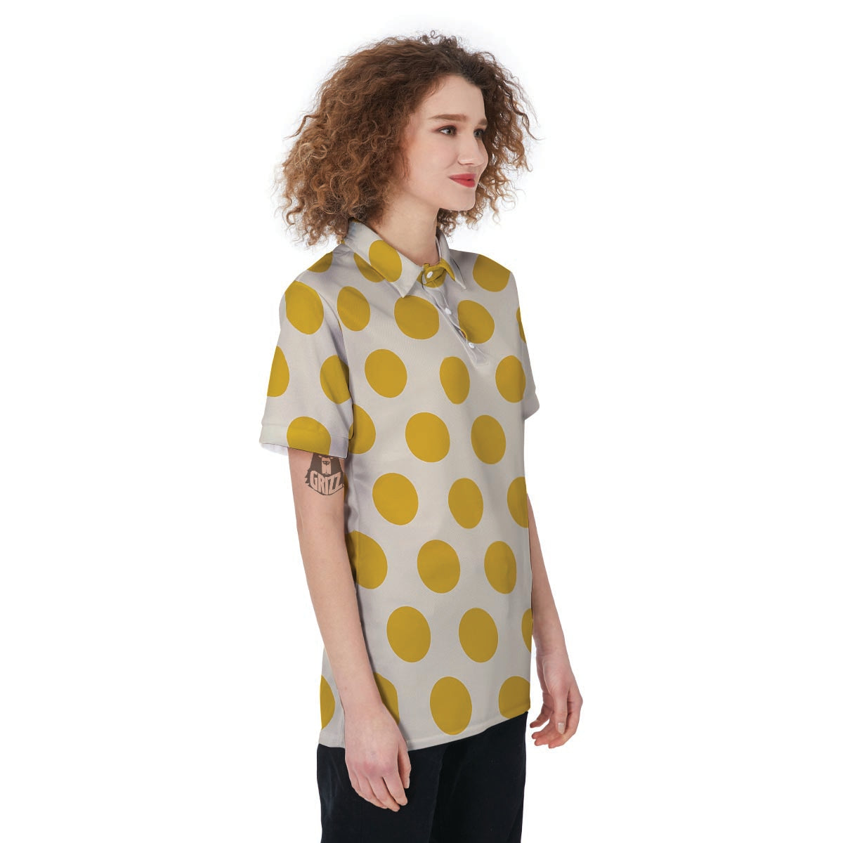 Yellow White Polka Dot Women's Golf Shirts-grizzshop