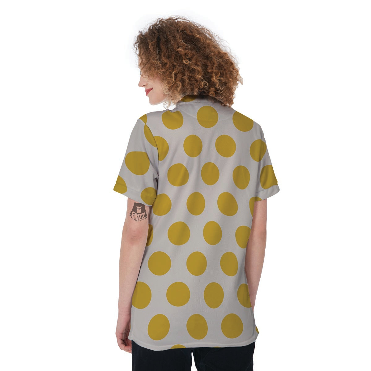 Yellow White Polka Dot Women's Golf Shirts-grizzshop