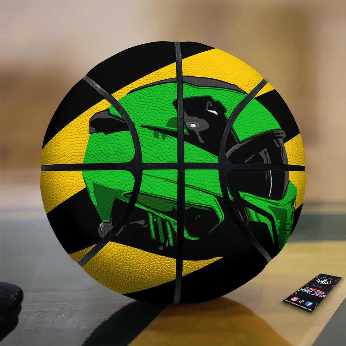 Yellow And Green Helmet Print Basketball