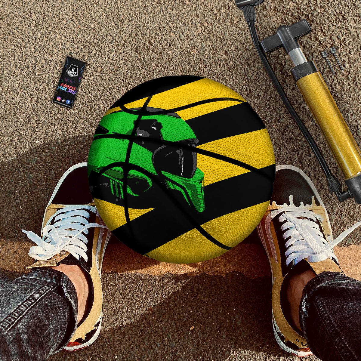 Yellow And Green Helmet Print Basketball