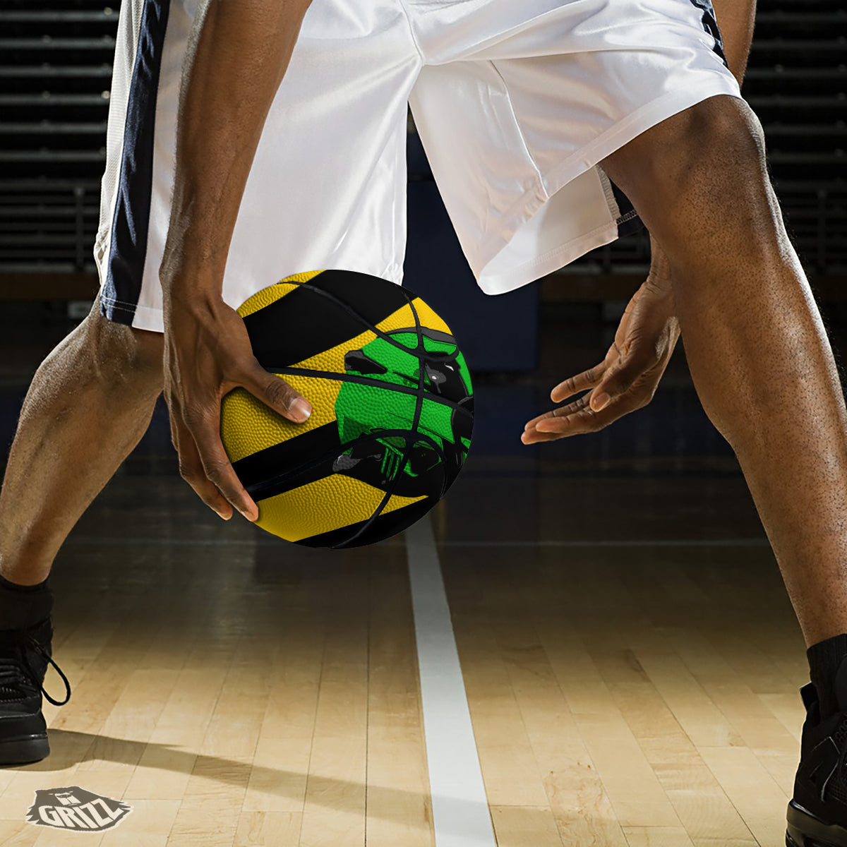 Yellow And Green Helmet Print Basketball