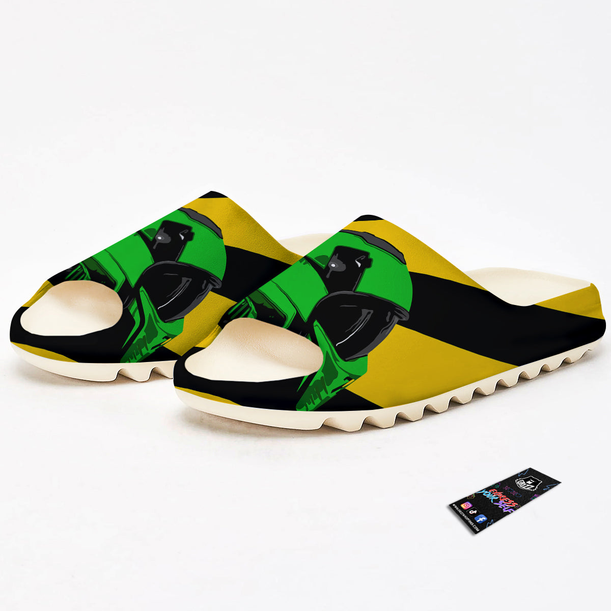 Yellow And Green Helmet Print Sandals