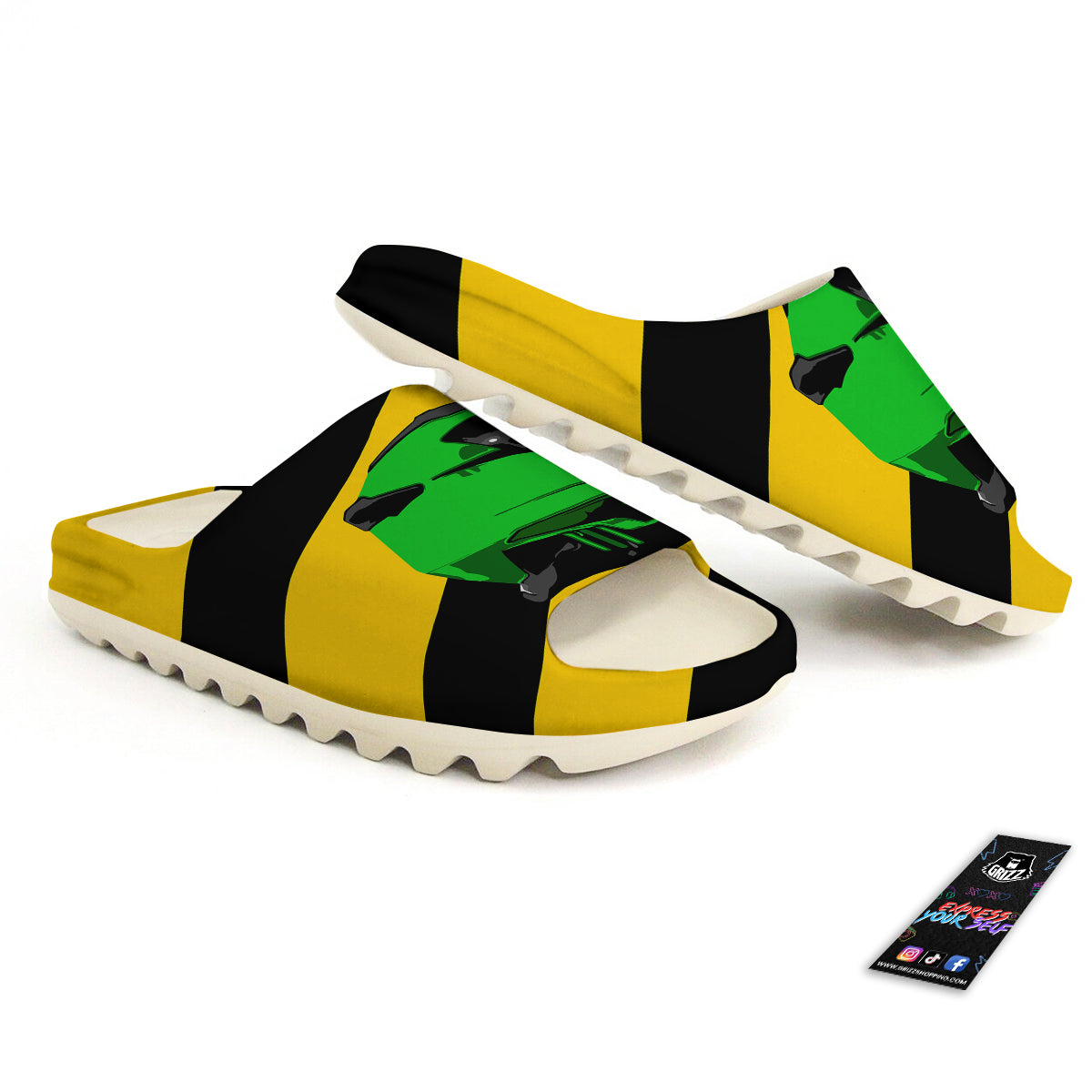 Yellow And Green Helmet Print Sandals