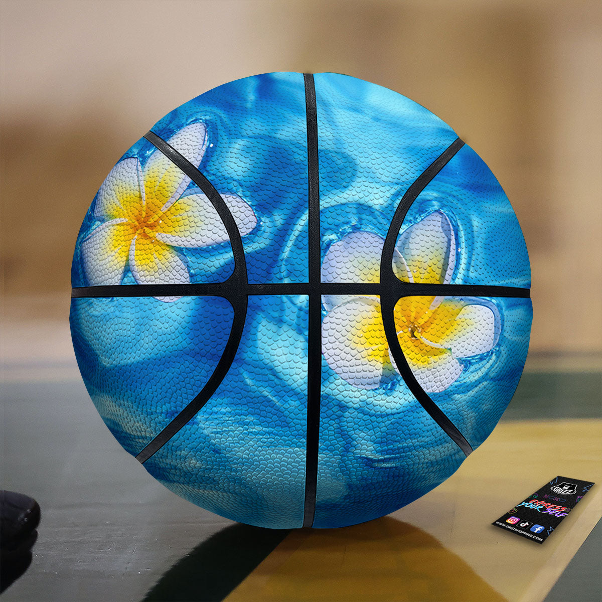 Yellow And White Plumeria In Water Print Basketball