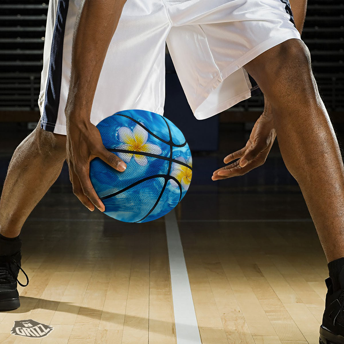 Yellow And White Plumeria In Water Print Basketball