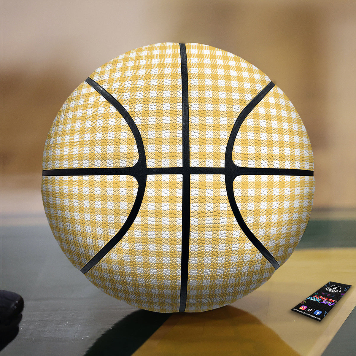 Yellow Canary And White Gingham Print Basketball