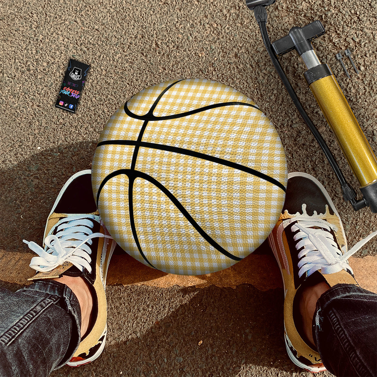 Yellow Canary And White Gingham Print Basketball