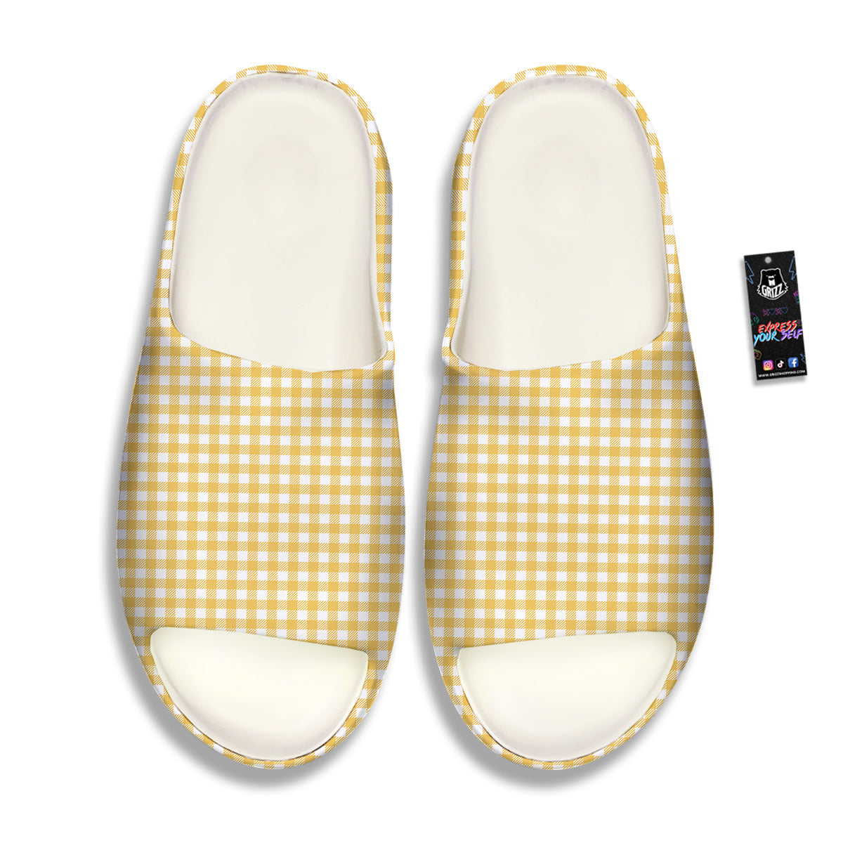 Yellow Canary And White Gingham Print Sandals-grizzshop