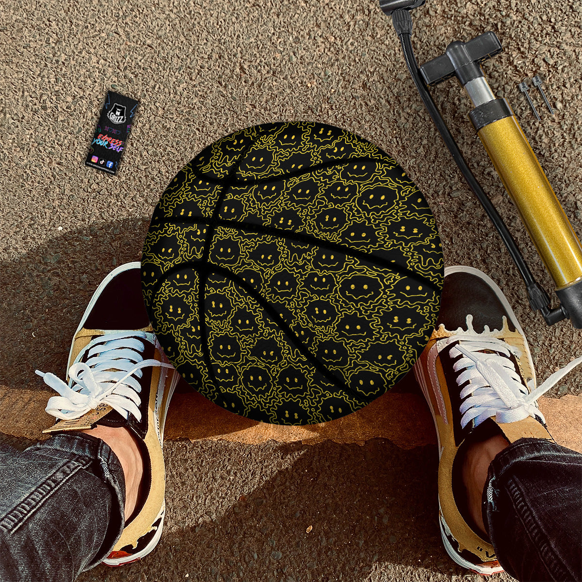 Yellow Crazy Emoji Print Pattern Basketball