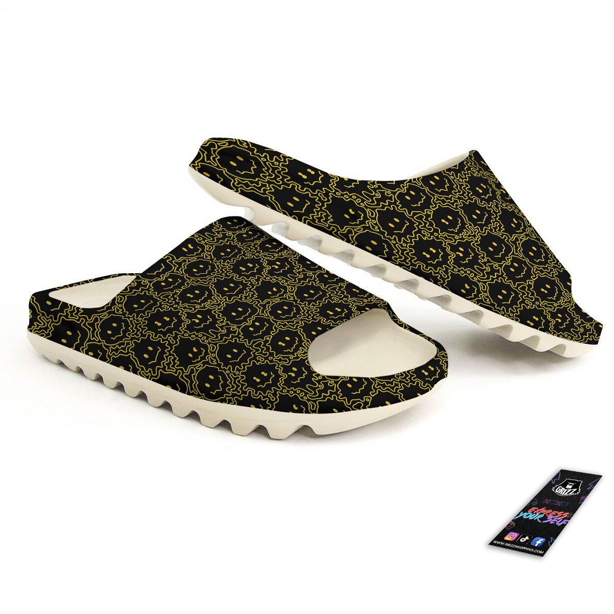 Yellow Crazy Emoji Print Pattern Sandals-grizzshop