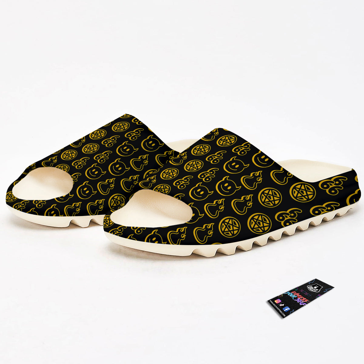 Yellow Demon Smile And Symbol Print Pattern Sandals-grizzshop