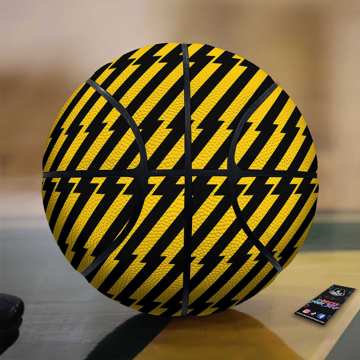 Yellow Lightning Spark Print Pattern Basketball