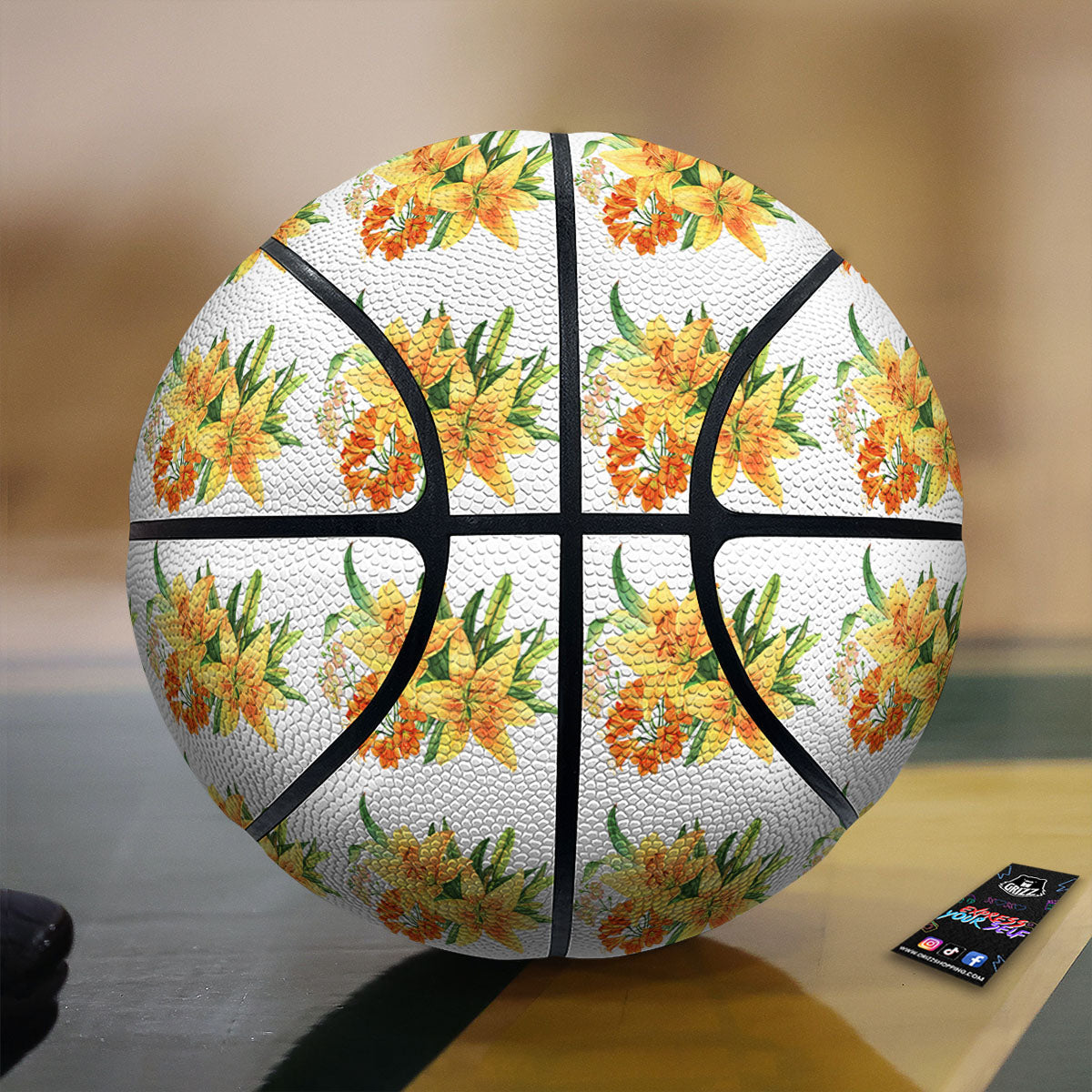 Yellow Lily Watercolor Print Pattern Basketball