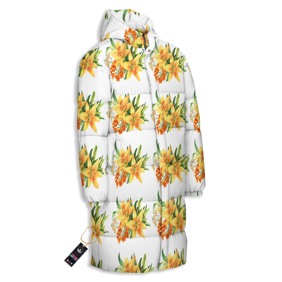 Yellow Lily Watercolor Print Pattern Long Down Jacket