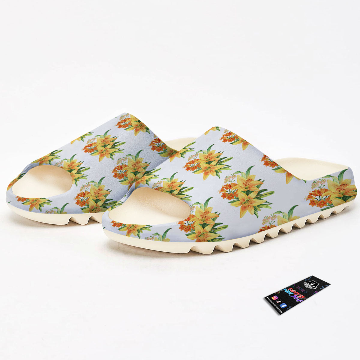 Yellow Lily Watercolor Print Pattern Sandals-grizzshop