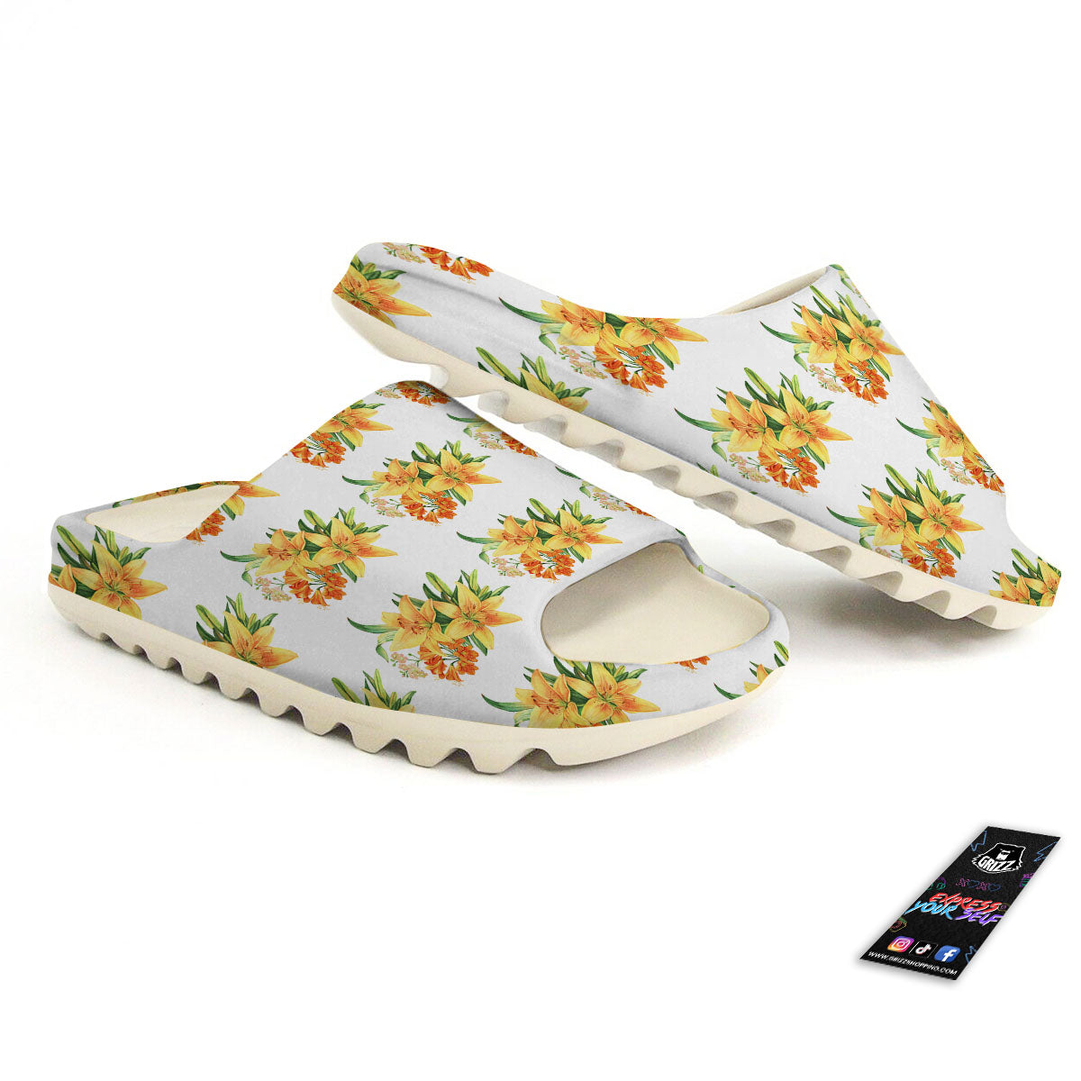 Yellow Lily Watercolor Print Pattern Sandals-grizzshop