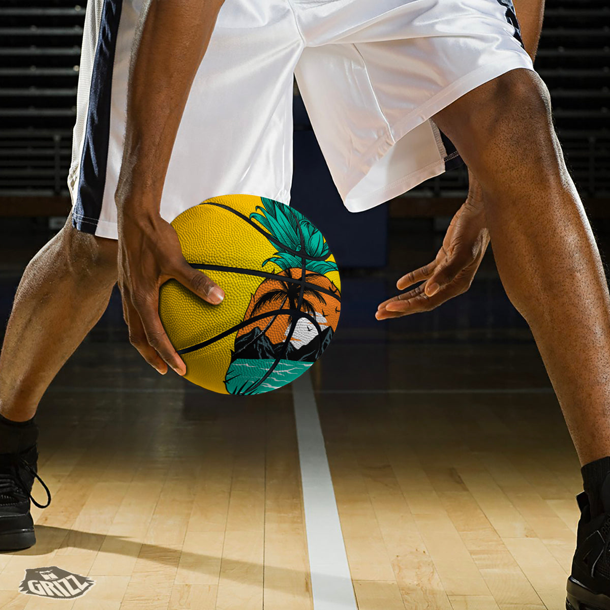 Yellow Pineapple Aloha Tropical Island Print Basketball