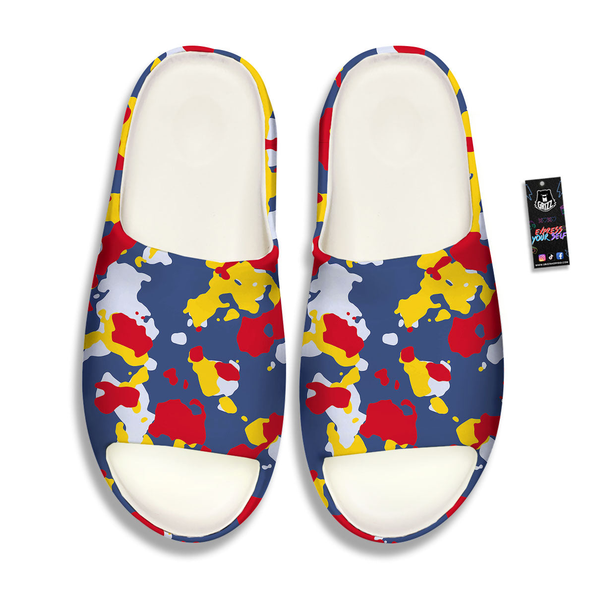 Yellow Red And Blue Camouflage Print Sandals-grizzshop