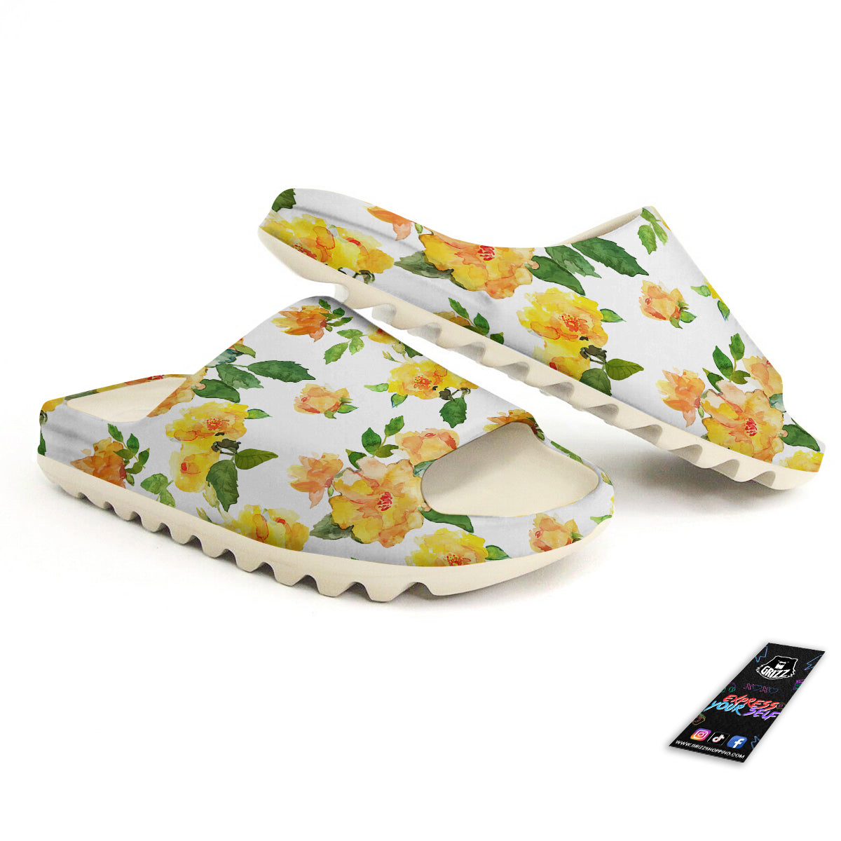 Yellow Rose Watercolor Print Pattern Sandals-grizzshop
