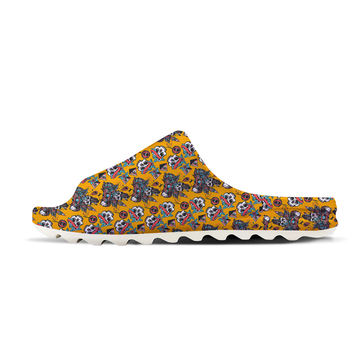 Yellow Skull Old School Tattoo Print Pattern Sandals-grizzshop