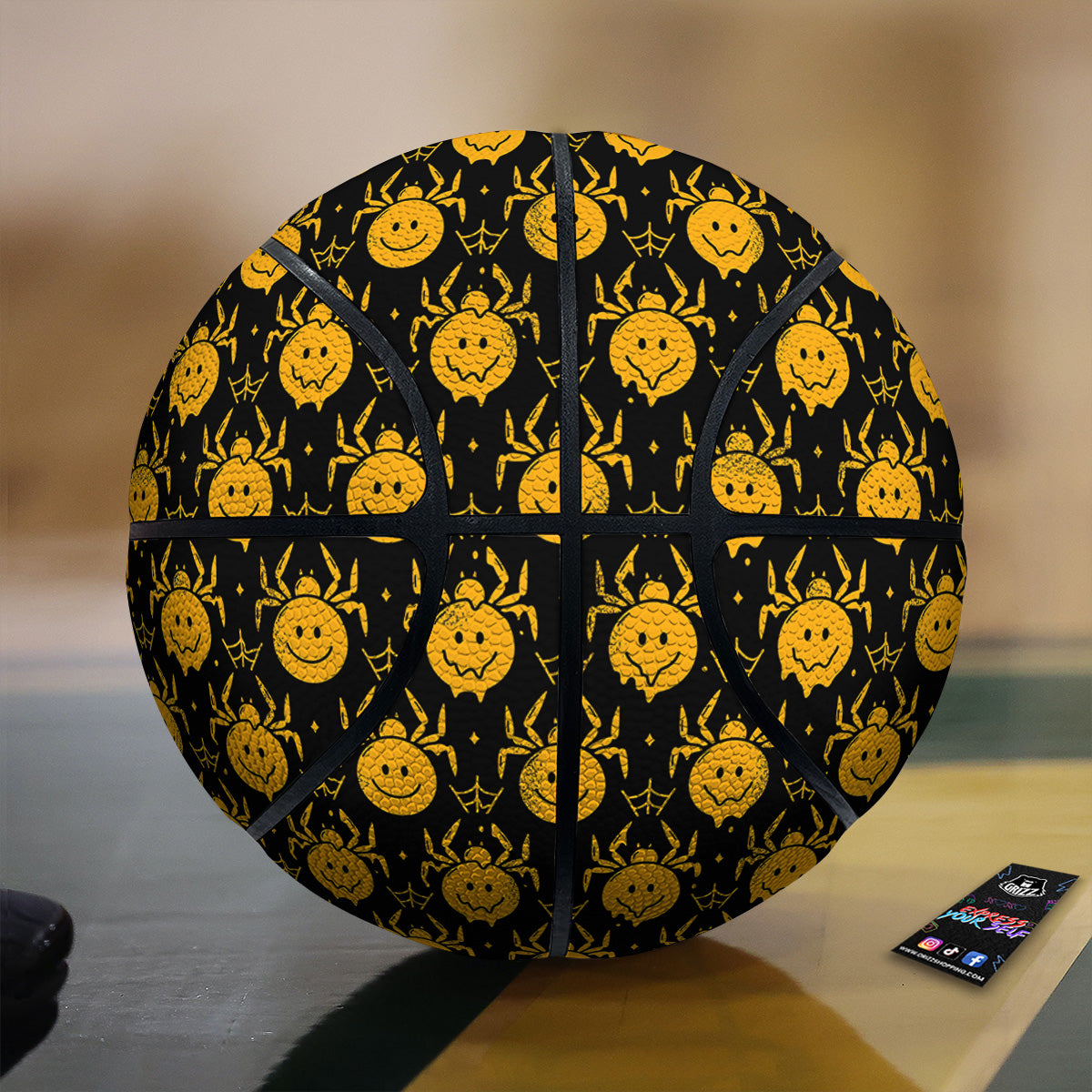 Yellow Spider Psychedelic Melt Print Pattern Basketball