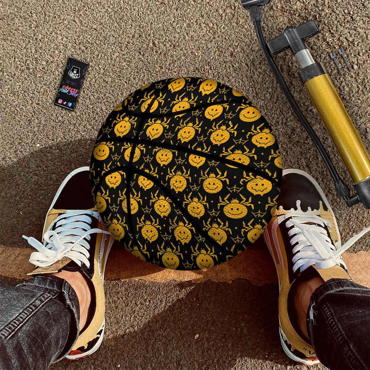 Yellow Spider Psychedelic Melt Print Pattern Basketball