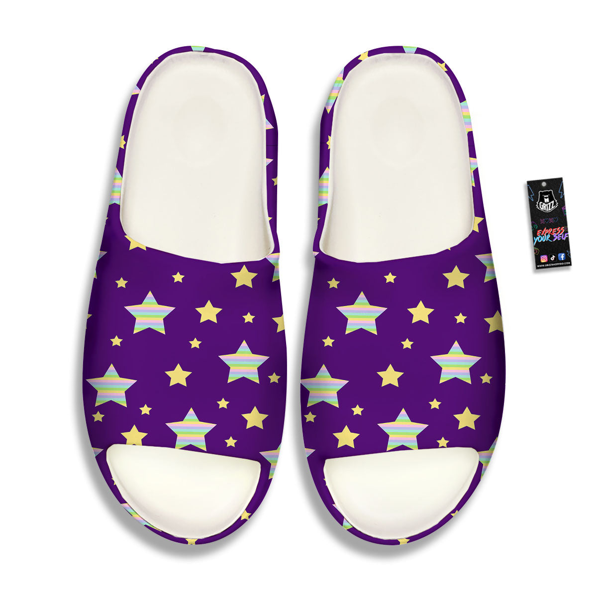 Yellow Stars Purple Print Pattern Sandals-grizzshop