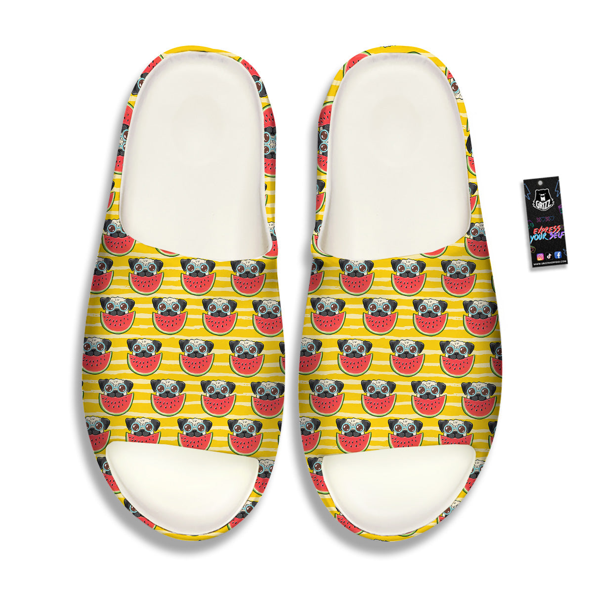 Yellow Striped Pug Dog Print Pattern Sandals-grizzshop