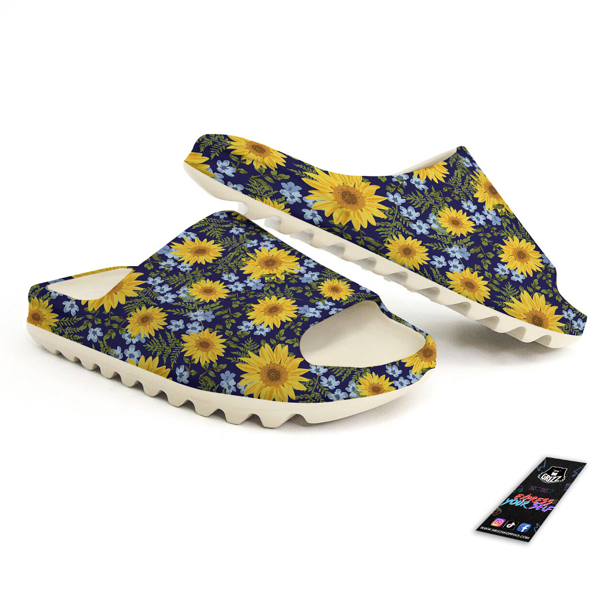 Yellow Sunflower Floral Print Sandals-grizzshop