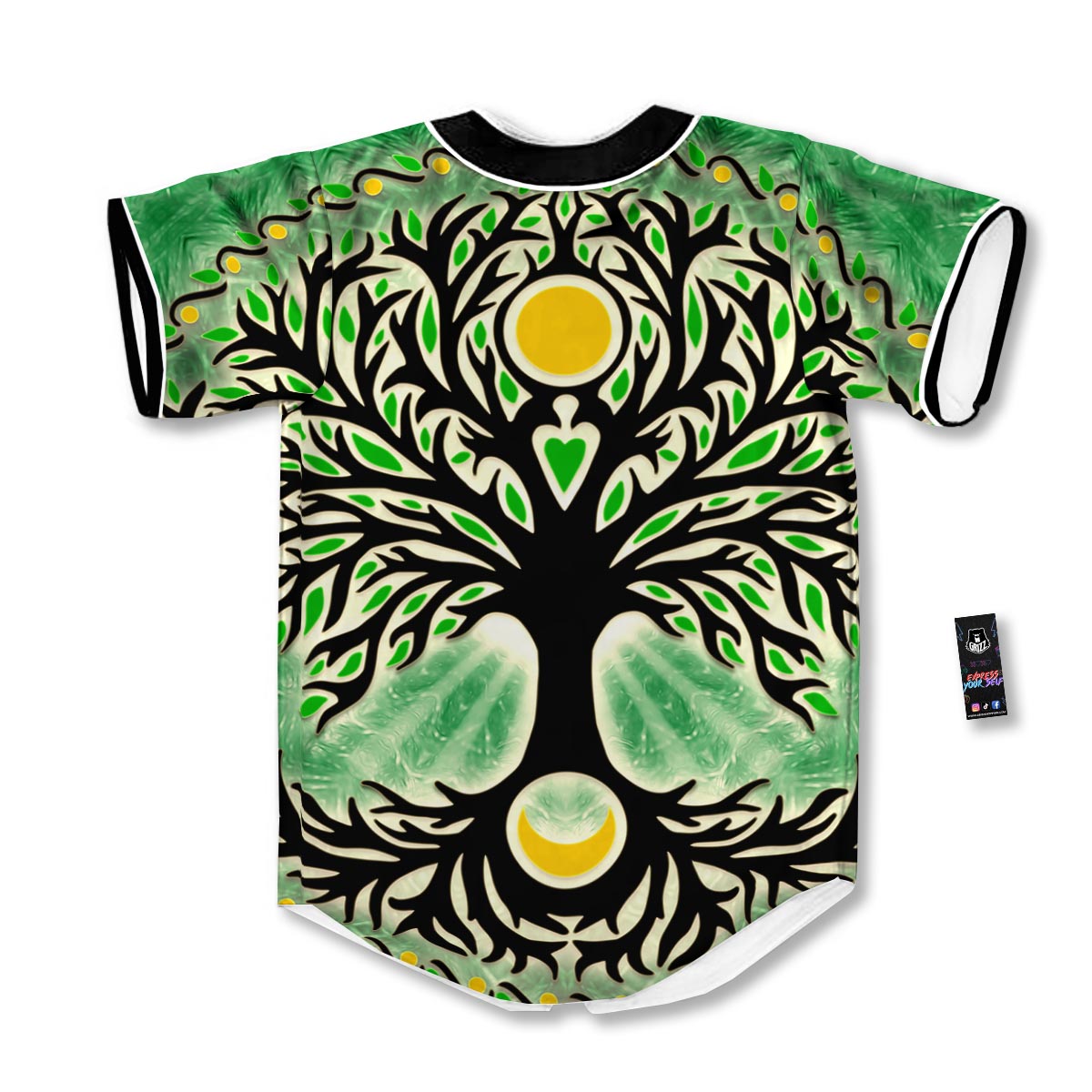 Yggdrasil Moon And Sun Print Baseball Jersey-grizzshop