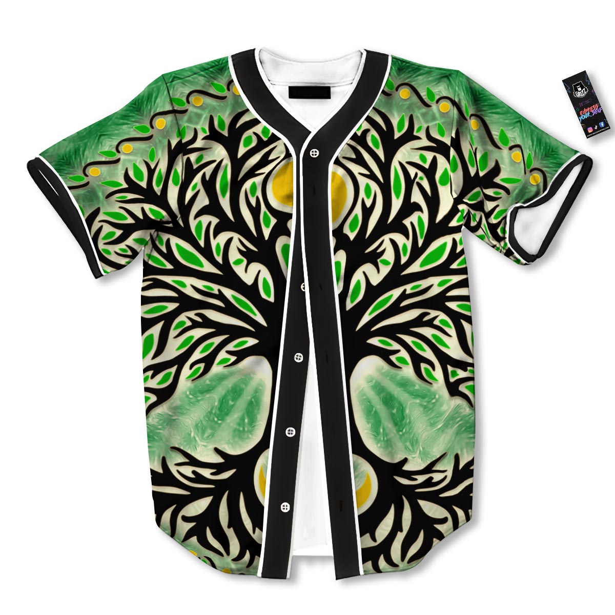 Yggdrasil Moon And Sun Print Baseball Jersey-grizzshop